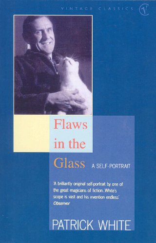 Book cover: man holding a white cat, title "Flaws in the Glass".