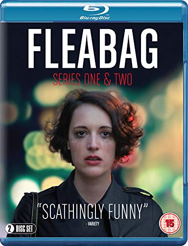 Blu-ray cover for Fleabag Series 1 & 2 featuring a woman against blurred lights.