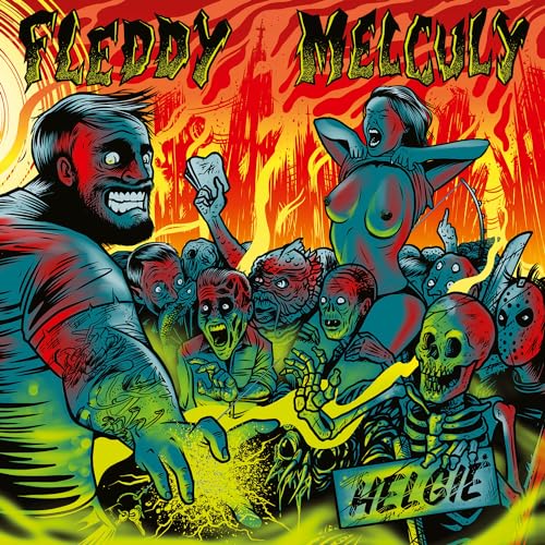 Horror-themed album cover with a large figure and grotesque imagery.
