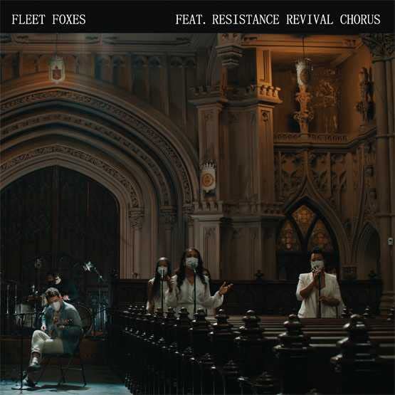 Fleet Foxes vinyl record cover featuring a church interior and masked figures.