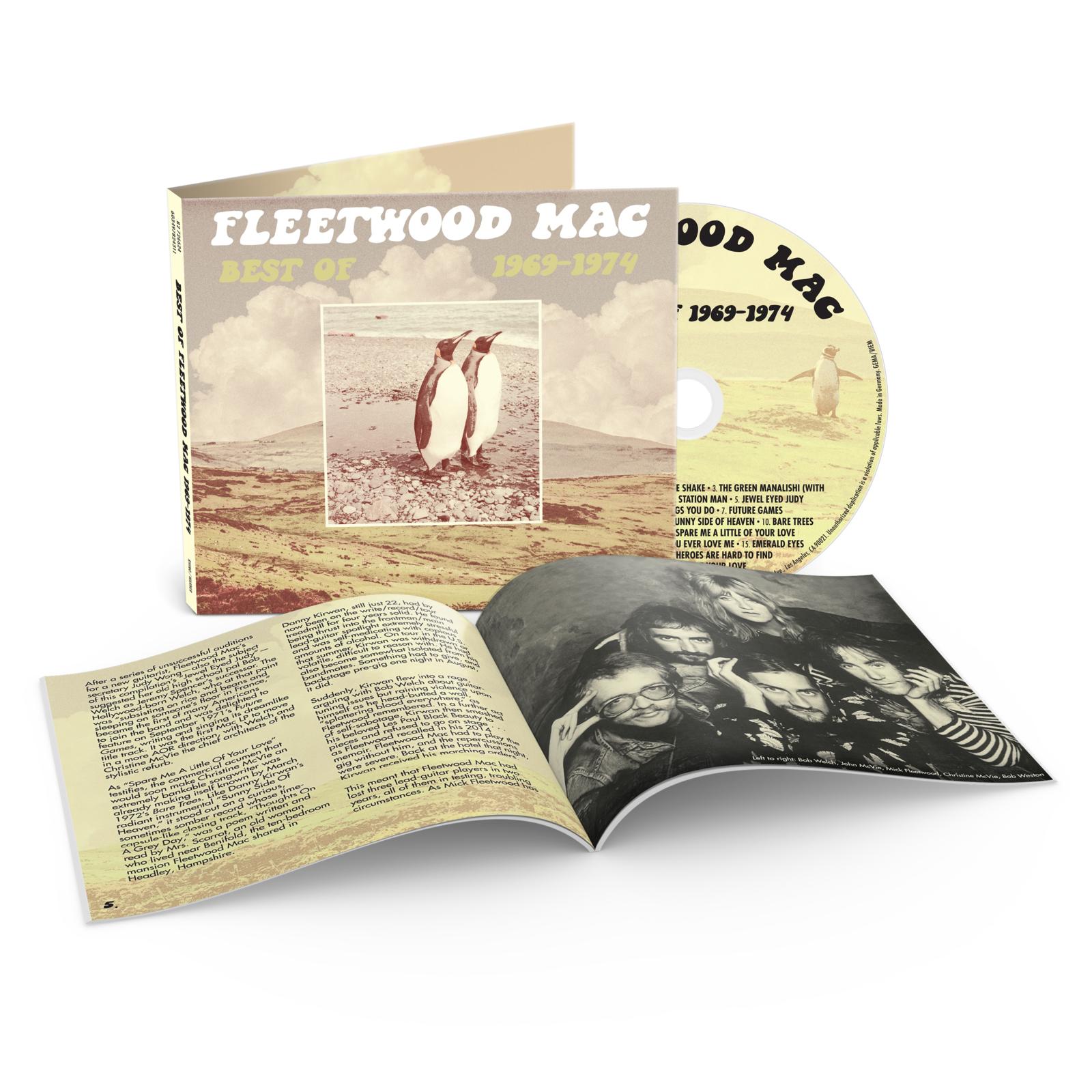 Fleetwood Mac Best of 1969-1974 CD case, disc, and open booklet on white background.