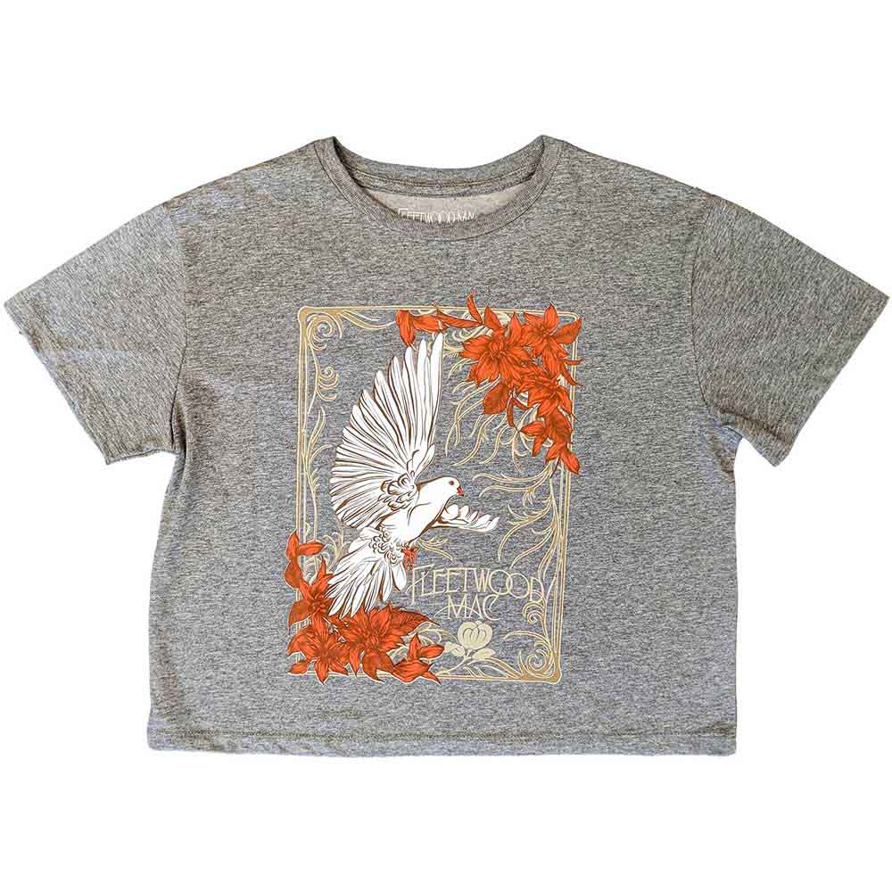 Dove-grey cropped t-shirt with Fleetwood Mac logo, size XX-Large.