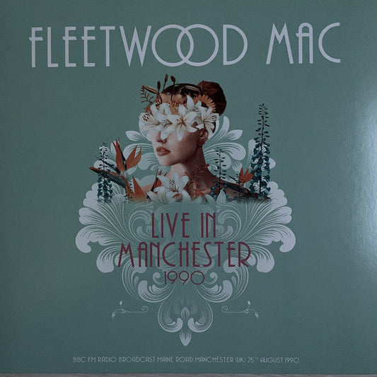 Fleetwood Mac album cover: woman with flowers, ornate design, green background.