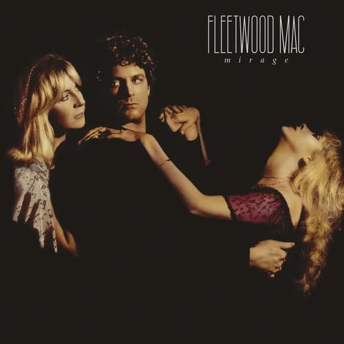 Fleetwood Mac’s “Mirage” album cover featuring three band members in dark clothing.