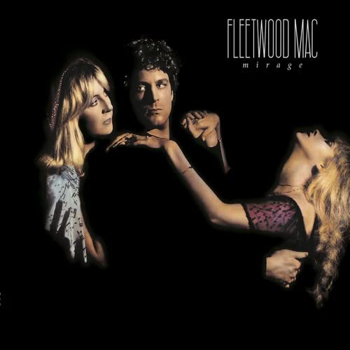 Fleetwood Mac’s “Mirage” album cover with three band members in portrait.