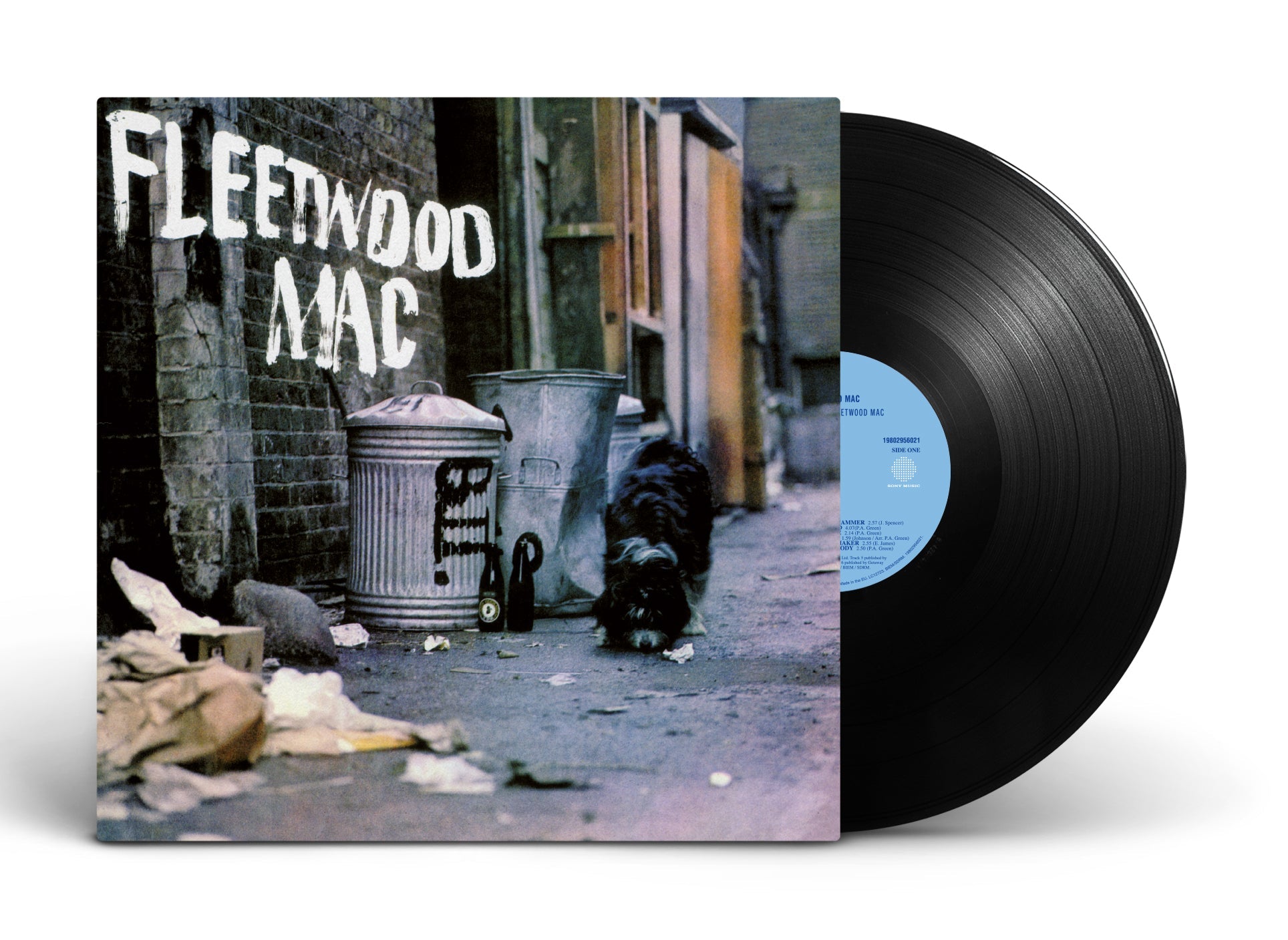 Fleetwood Mac vinyl record cover featuring a cat near trash cans.