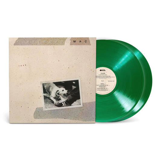 Fleetwood Mac’s “Tusk” vinyl record with a tan cover and green disc.