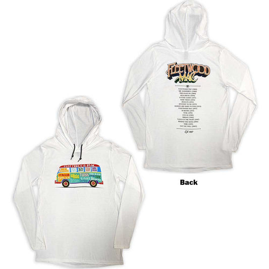 Black unisex pullover hoodie featuring a Fleetwood Mac tour bus graphic on the back.