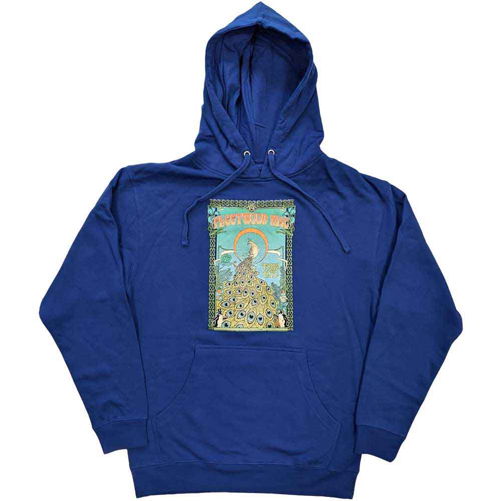 Peacock-design Fleetwood Mac hoodie, medium size, navy blue background.
