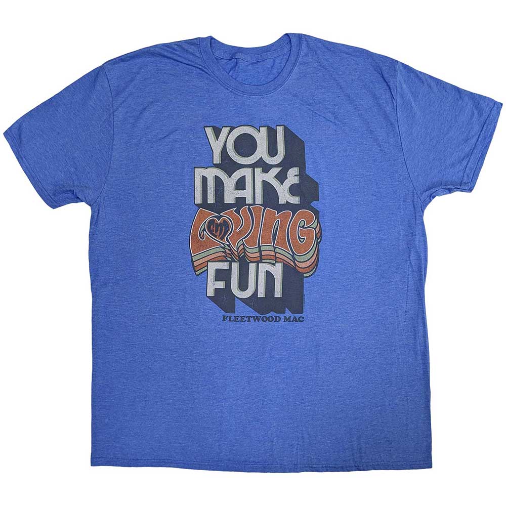 Black unisex T-shirt featuring Fleetwood Mac You Make Loving Fun text graphic.