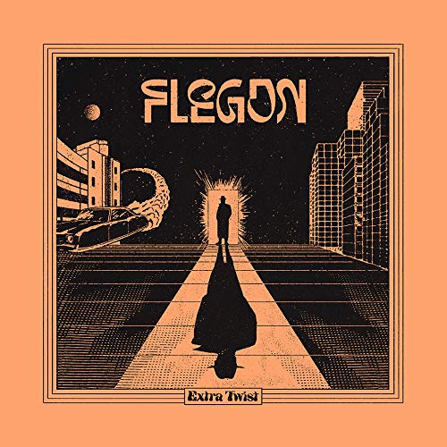 Vinyl record cover: stylized cityscape with a silhouetted figure walking forward.