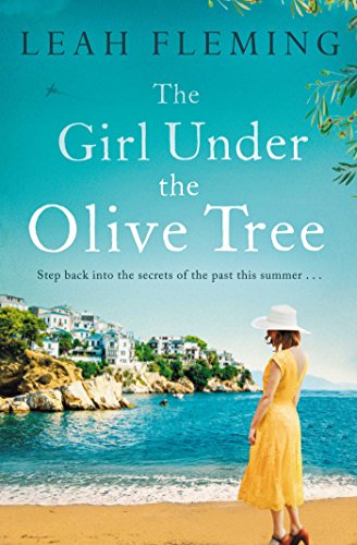Book cover: woman on beach looking at coastal village under olive branches.