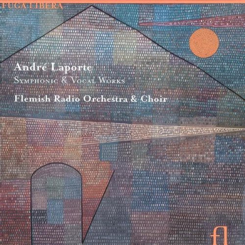 "CD cover featuring abstract mosaic design with text 'Andre Laporte Symphonic & Vocal Works'."