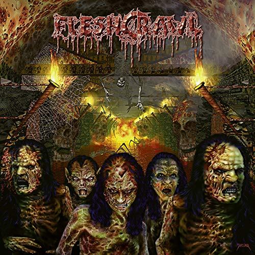 "Album cover featuring grotesque, zombie-like figures and a fiery, apocalyptic scene."