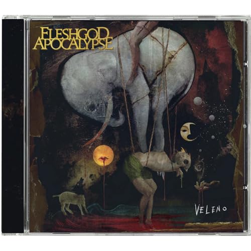 CD cover for Fleshgod Apocalypse’s “Veleno” featuring an elephant and figures.