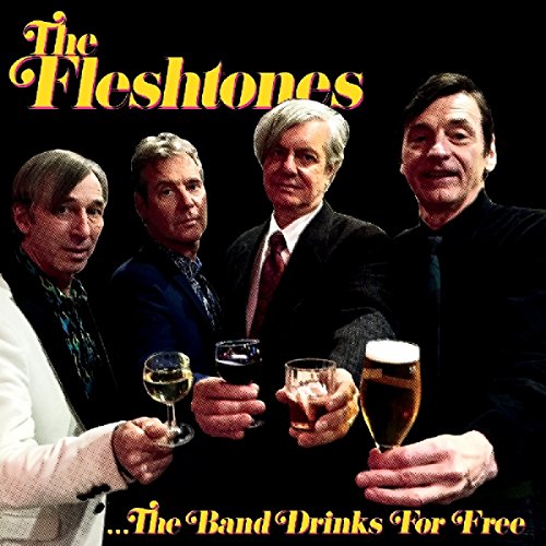 The Fleshtones band portrait with four men holding drinks.