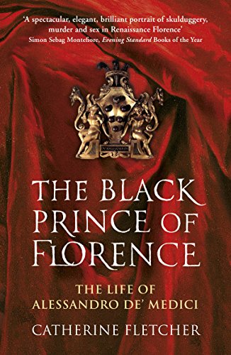 Book cover featuring a golden crest on red fabric, title: “The Black Prince of Florence.”