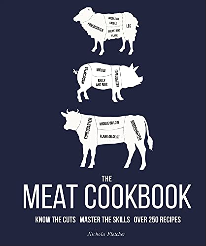 Black and white illustrations of animal cuts with cookbook title below.