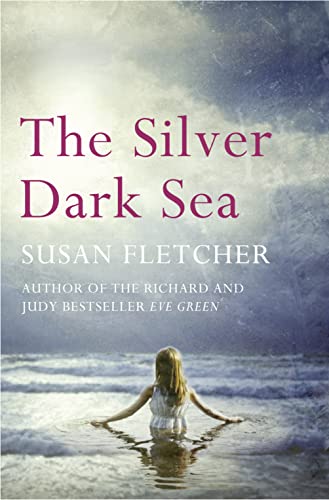 Book cover: girl wading in ocean, titled “The Silver Dark Sea.”