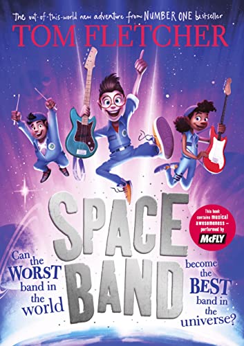 Book cover: “Space Band” with cartoon children playing musical instruments.