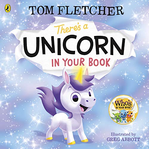Book cover featuring a purple unicorn with a golden horn, sparkling background.