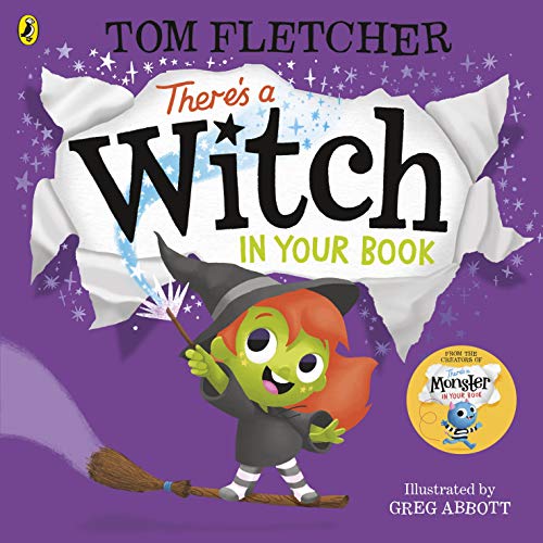 Book cover featuring a green witch character on a broomstick.