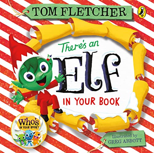 Book cover with a green elf peeking from behind a scroll.