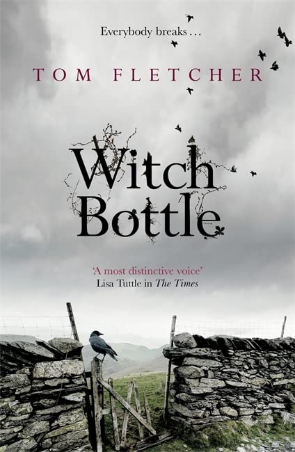 Book cover: “Witch Bottle” with dark sky, crows, and rural landscape.