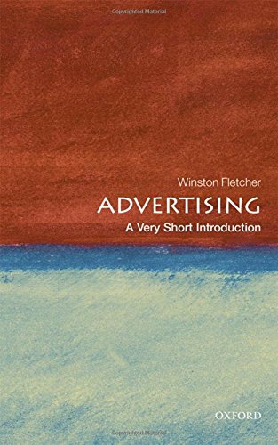Book cover: "Advertising: A Very Short Introduction" with red and blue watercolor.