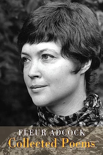 Black and white portrait of Fleur Adcock on book cover, "Collected Poems".