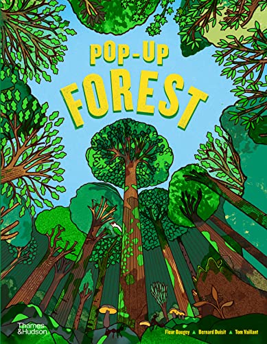 Book cover, "Pop-Up Forest," showing illustrated trees from a low angle.