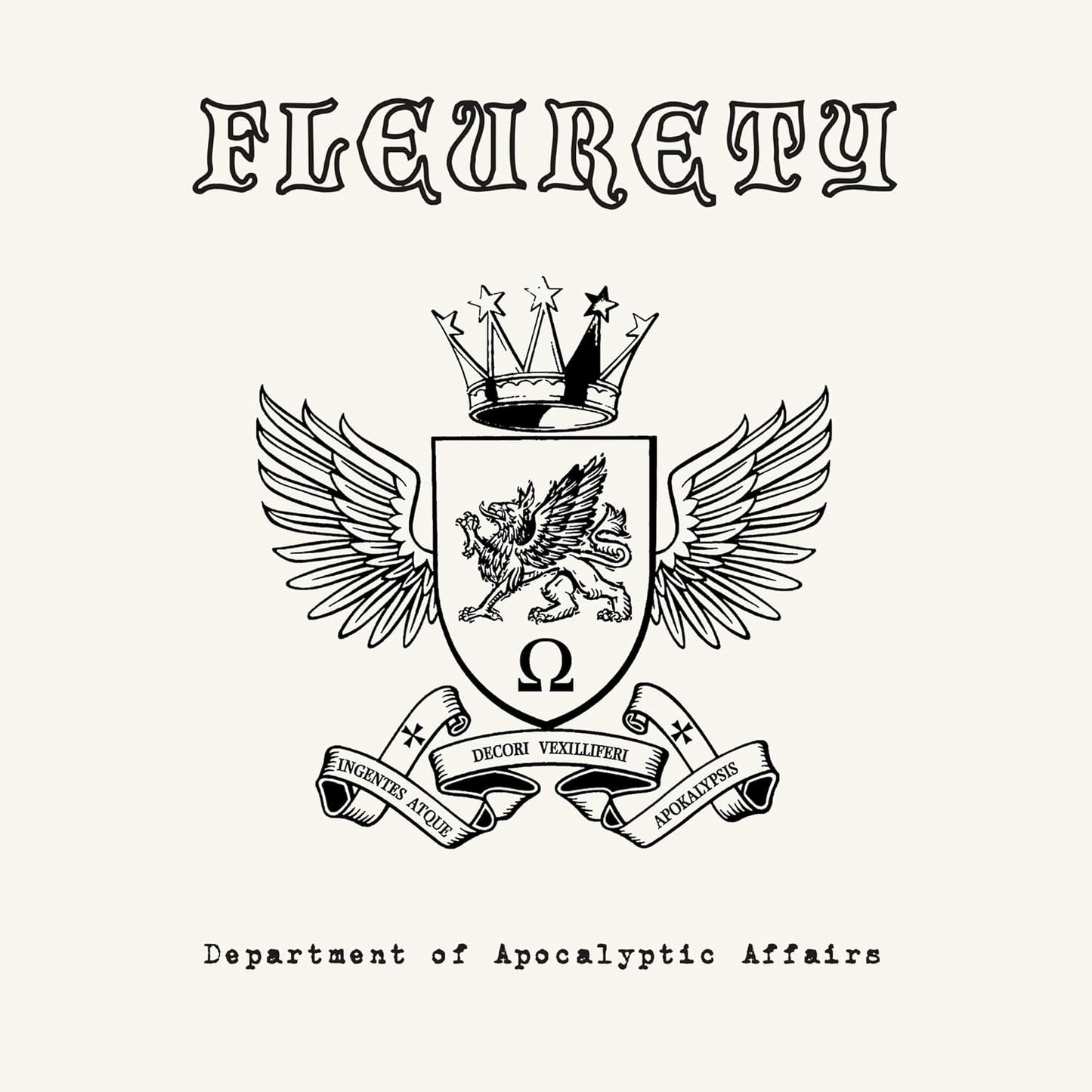 CD cover: ornate crest with a winged lion, text "Fleurety" and "Department of Apocalyptic Affairs".