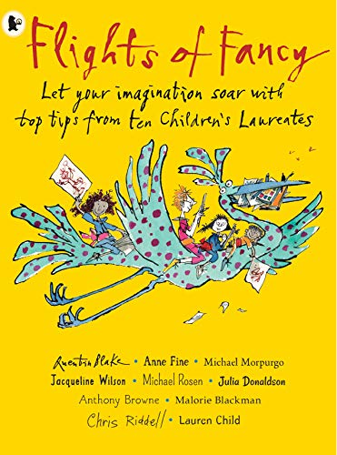 Yellow book cover with illustrated children riding a large, colorful bird.