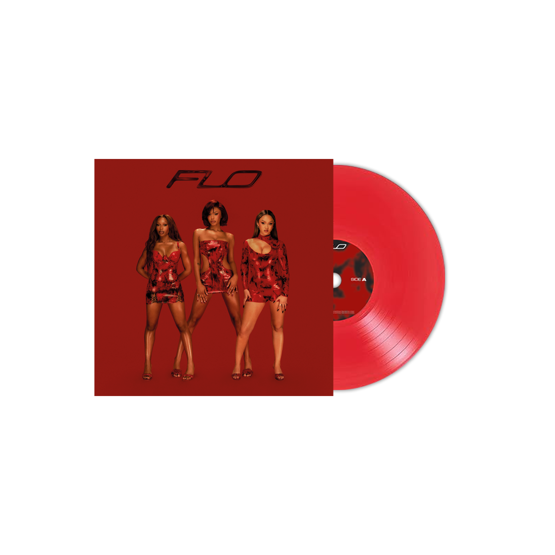 Red vinyl LP with album cover featuring three women in red dresses.
