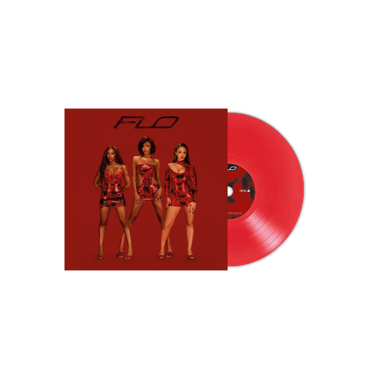 Red vinyl LP with album cover featuring three women in red dresses.