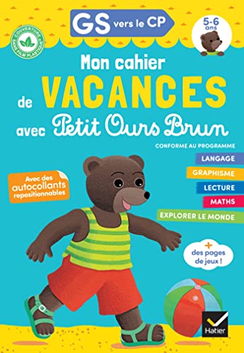 Children's holiday activity book cover featuring Petit Ours Brun with a beach ball.