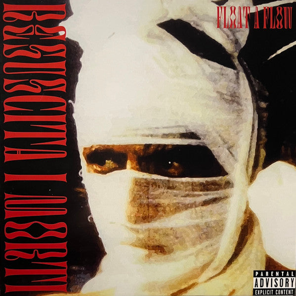 Album cover with a distressed, painted portrait of a face and text.