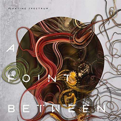 Abstract circular artwork with flowing red, yellow, and grey lines on a textured background.