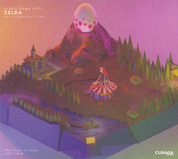 Isometric landscape with a castle, volcano, and colorful trees.