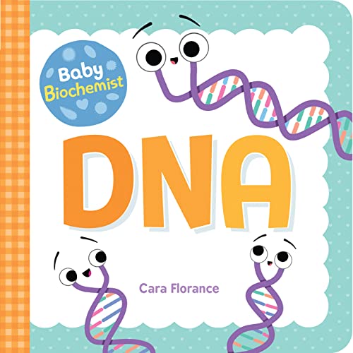 Book cover for Baby Biochemist: DNA featuring cartoon DNA strands with faces.