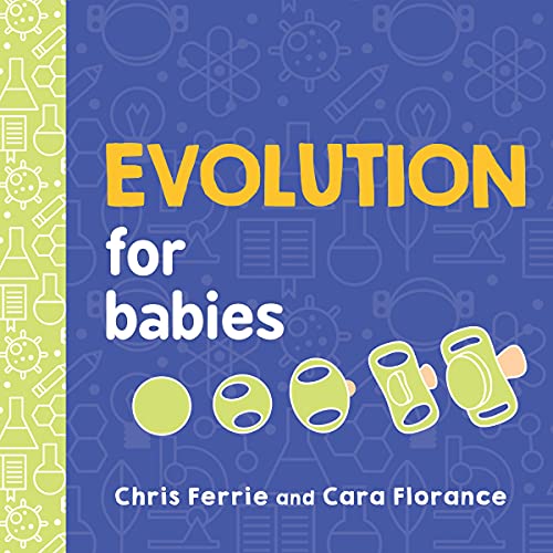 Book cover for Evolution for Babies showing a progression from a circle to pacifiers.