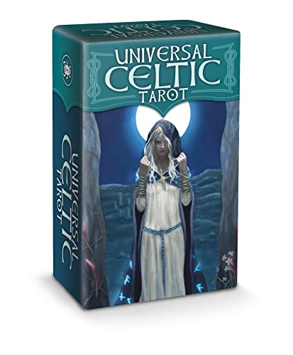 Box for "Universal Celtic Tarot" mini cards featuring a hooded figure.
