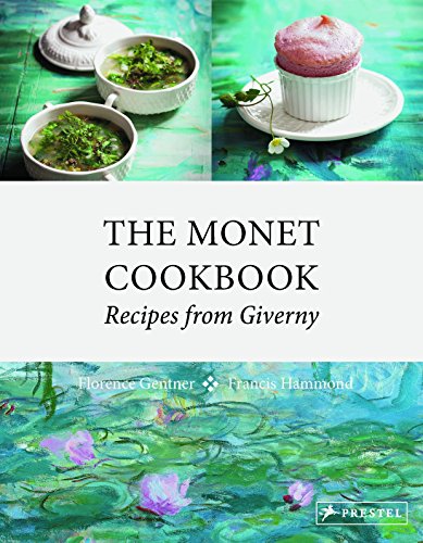 Cookbook cover with food photography and a water lily painting detail.