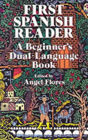 Book cover titled First Spanish Reader with a colorful, detailed folk art illustration.