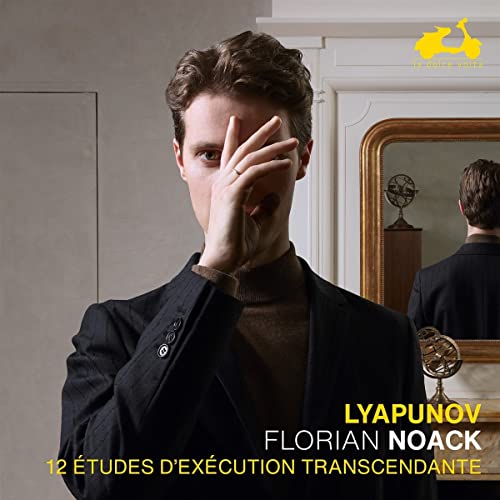 Pianist Florian Noack album cover, portrait with hand covering eye.