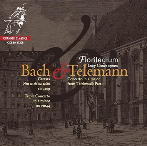 CD cover featuring a historic building illustration with "Bach & Telemann" text prominently displayed.