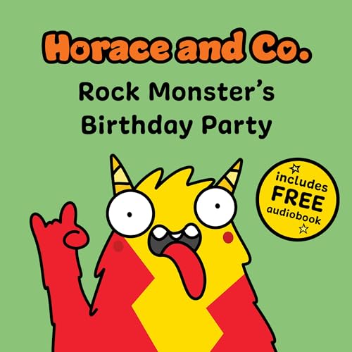 Yellow and red cartoon monster giving a rock-on hand gesture.