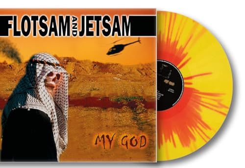 Flotsam And Jetsam “My God” vinyl record, yellow and red swirl.