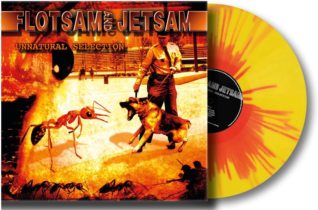 Flotsam And Jetsam "Unnatural Selection" vinyl record, yellow and red swirl.