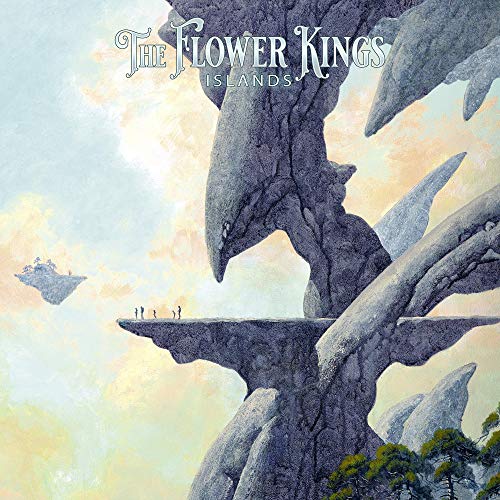 Album cover for The Flower Kings’ “Islands” featuring rocky cliffs and figures.